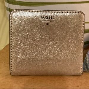 Fossil Women's Small Gold Folding Sparkle Wallet Compact Travel Packable